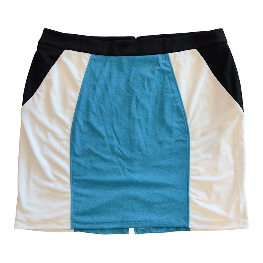 Ashley Stewart Plus Size 30/32 Colorblock Pencil Mini Skirt Teal White Black NEW
